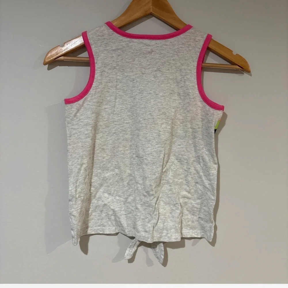 Justice Girls Tropical Palm Tank Top Size Small Gray Pink Tie Front